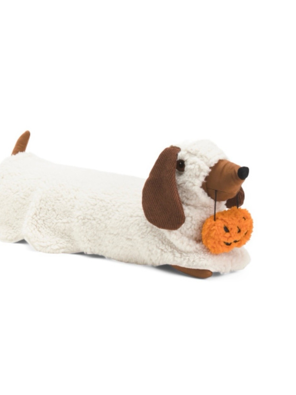 Plush Dachshund Toy with Orange Pumpkin Accessory - Cream & Brown